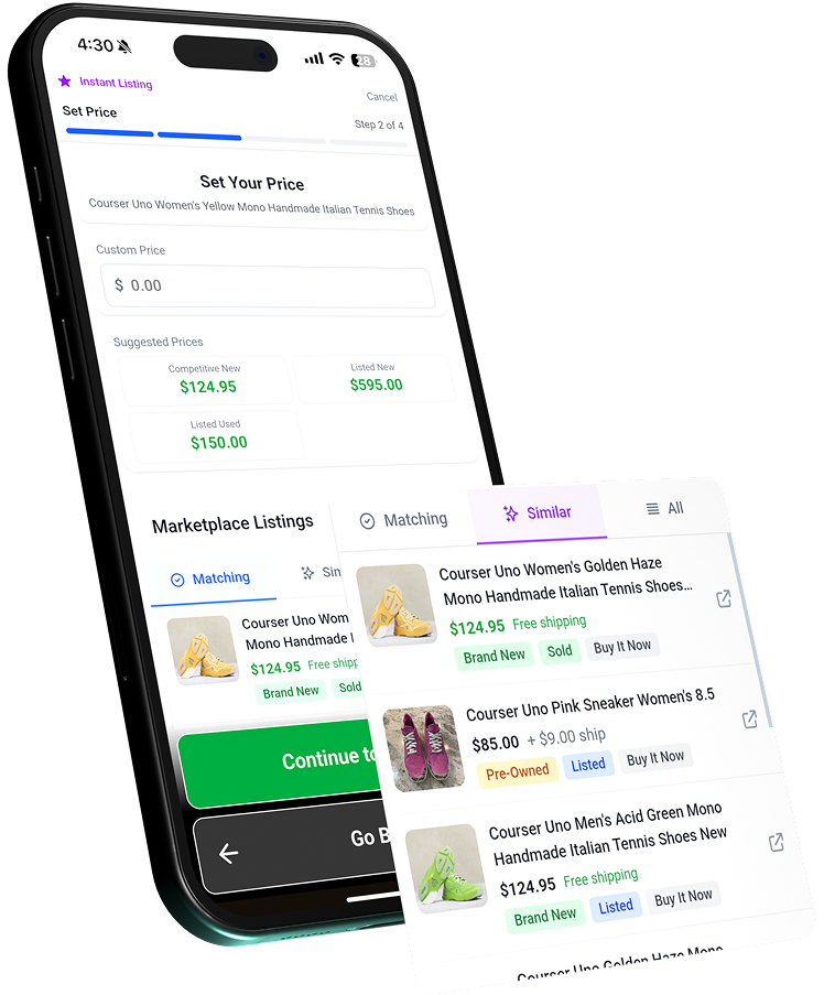 GlobalSKU price check feature showing product price comparison across multiple marketplaces on mobile device